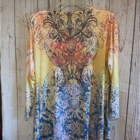 Reba Multicolor V-Neck Women's Longer Top Riveted Detail Casual Office Large - Picture 6 of 6